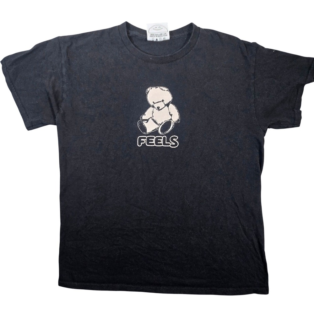 Feels So Good Teddy Bear Graphic Tee Black Short Sleeve Shirt Medium Feminine